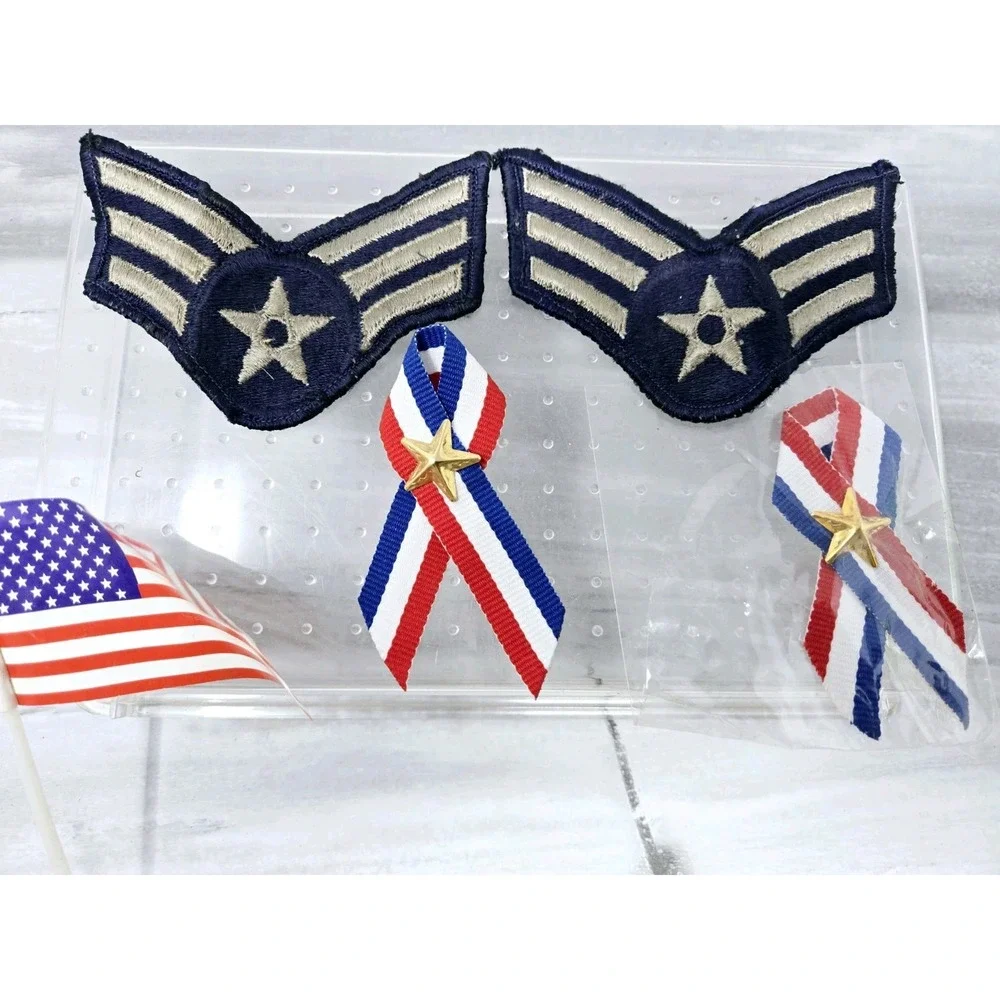 USAF Senior Airman E-4 Rank Chevron‎ Insignia U.S. Air Force Patch + Ribbon Pins